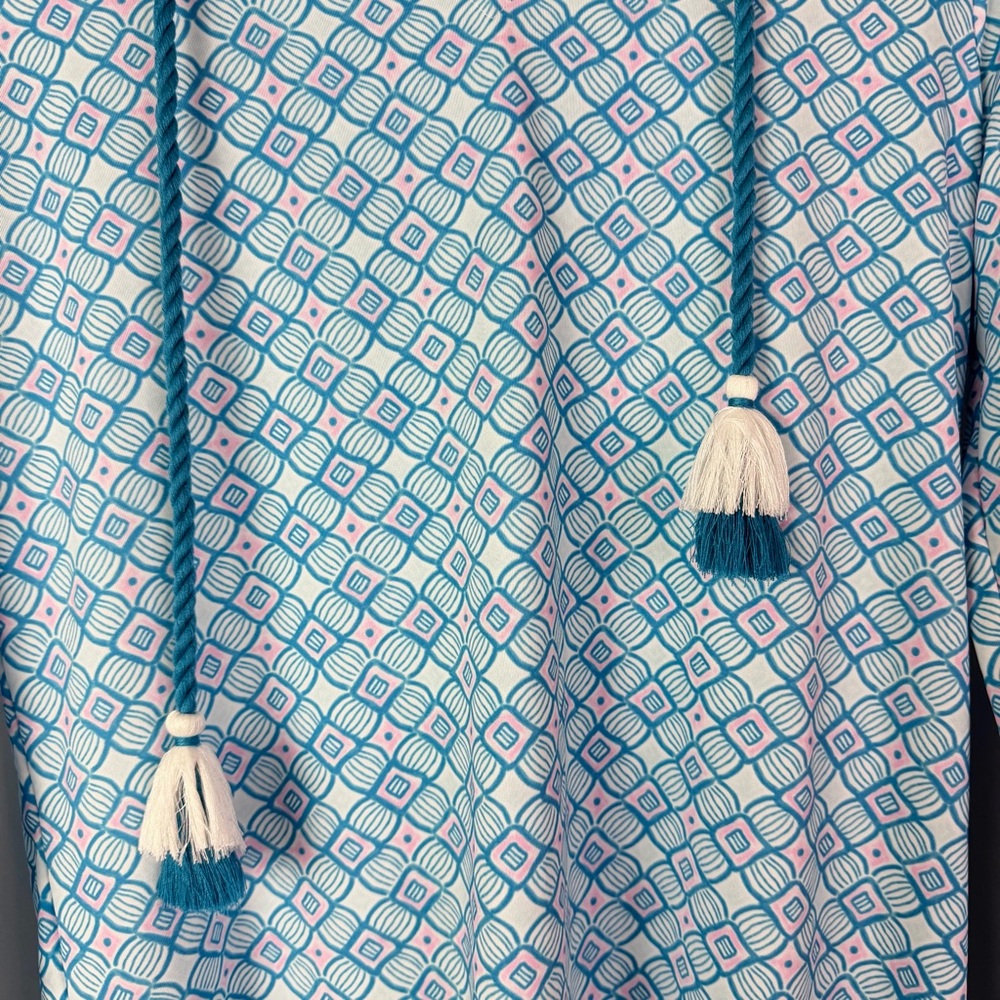 NWT Cabana Life Blue Pink White Preppy Geo Hooded Cover-Up Dress Cover Up Small - Picture 4 of 6